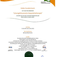 Teilnahmezertifikat - Lösungsfokussierte Gesprächstherapie